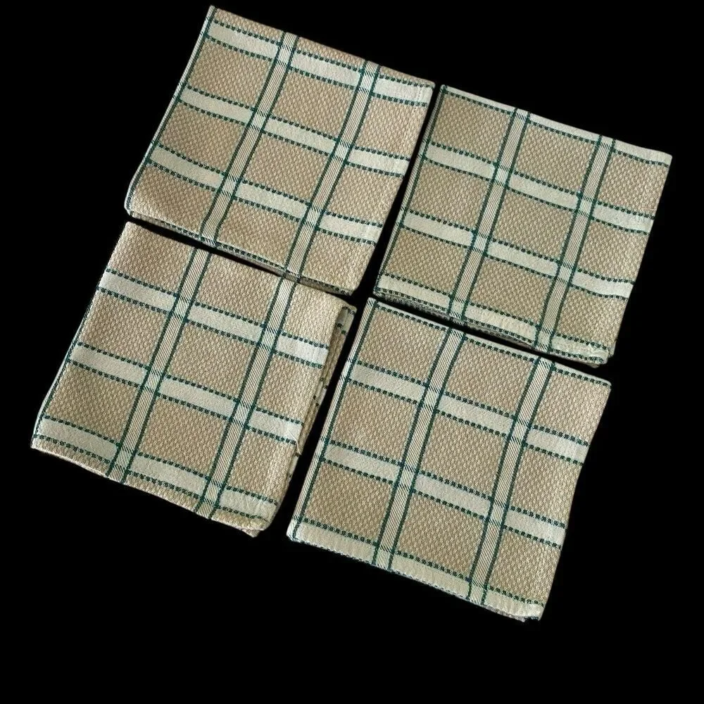Lot of 4 Cloth Napkins Beige Green White Plaid 16
